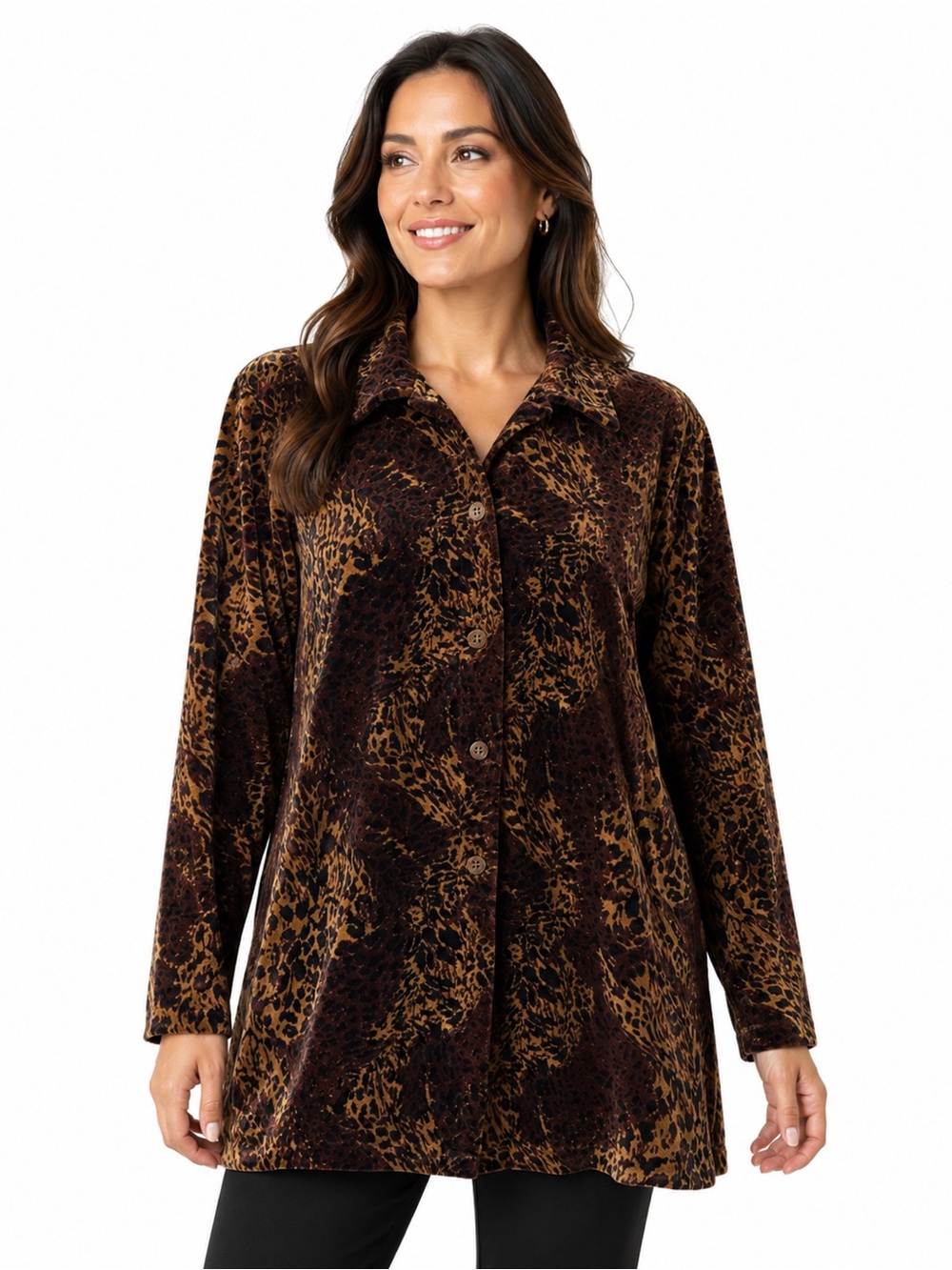 Vintage Jason Maxwell Velour Velvet Animal Print Tunic Top Blouse Shacket Jacket